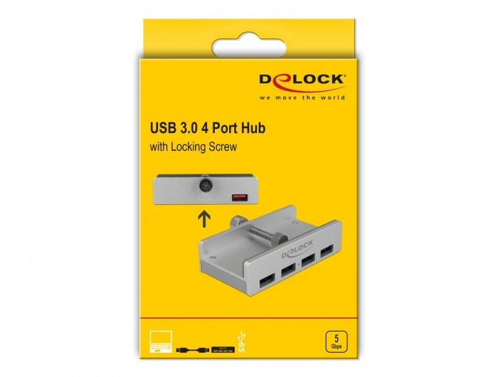 Delock Hub Externo Usb 3.0 De 4 Puertos Con Tornillo De Bloqueo