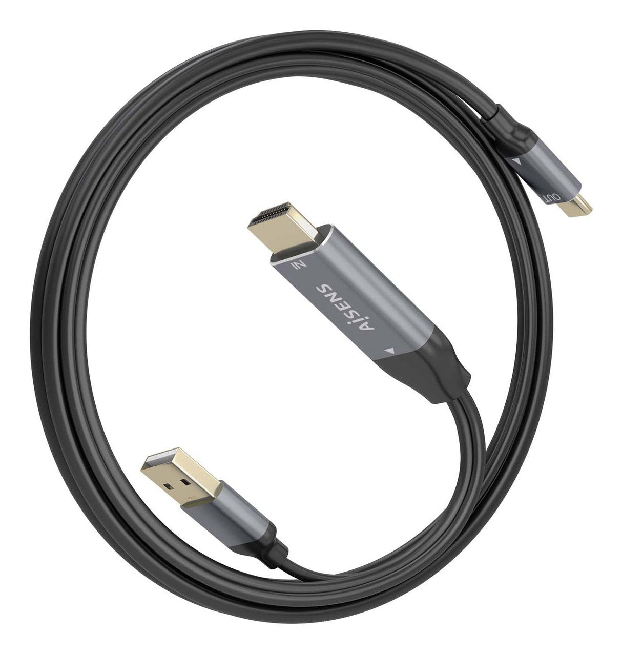 Aisens Cable Conversor Aluminio Hdmi V2.0 A Usb-C 4k@60hz, Hdmi/M+Usb-A/M-Usb-C/M, Negro, 1.8m