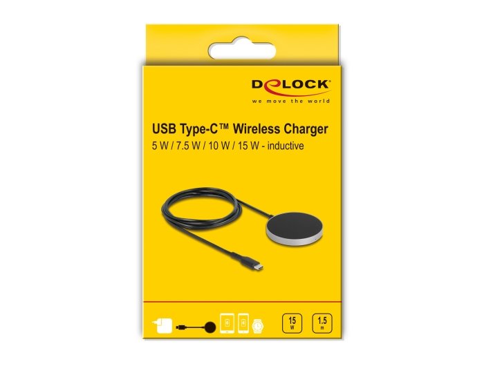Delock 66467 Cargador Inalámbrico Con 5 W / 7,5 W / 10 W / 15 W - Almohadilla De Carga Inductiva