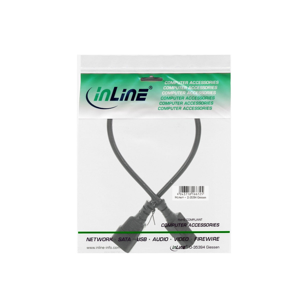 Cable De Alimentación Inline De 3 Pines Iec C13 A C14 Macho A Hembra Negro 0,75 M