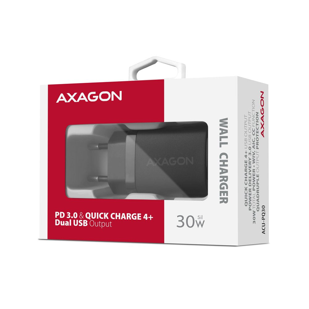 EAN 8595247907103 - Axagon ACU-PQ30 Ladegerät QC3.0, 4.0/AFC/FCP/PPS/Apple+ PD USB-C, 30W - schwarz - Kompaktes Ladegerät - 1 imagen 10