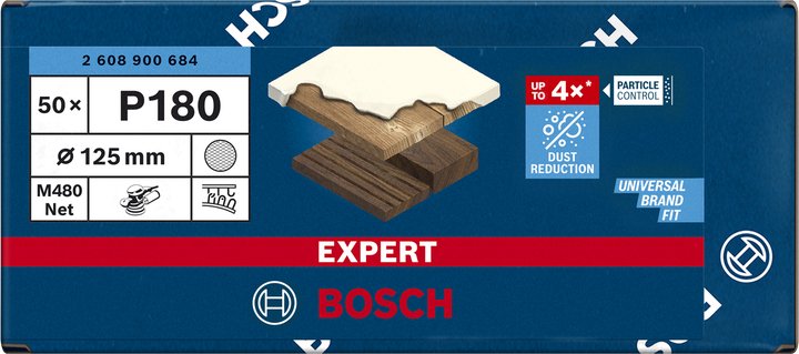 Bosch Professional Hoja De Lija Expert M480 Estructura De Malla Ø 125 Mm, K180 50 Piezas, Para Lijadoras Excéntricas 2608900684