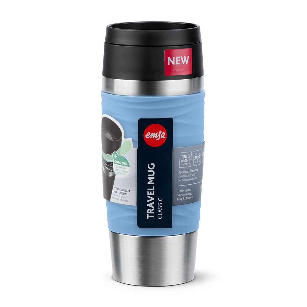 Taza Térmica Emsa Travel Mug Waves Azul Claro/Acero Inoxidable, 0,36 Litros N2021300