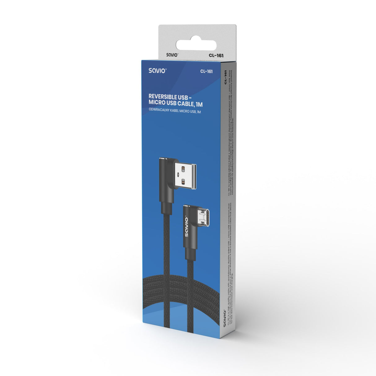 EAN 5901986047162 - Savio CL-161 dwustronny kabel USB- micro USB, 1m, ktowy, oplot cable USB USB 2.0 USB A Micro-USB A Negro imagen 3