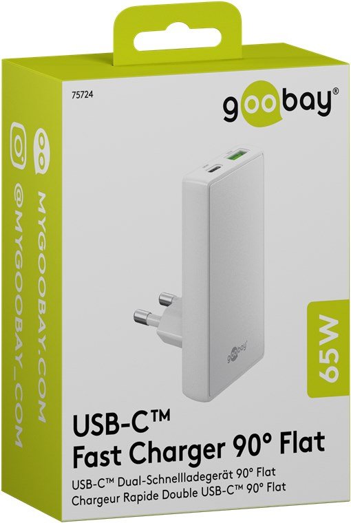 Cargador Rápido Goobay Usb-C/A Pd Gan 90° Dual (Blanco, 65 Watt) 75724