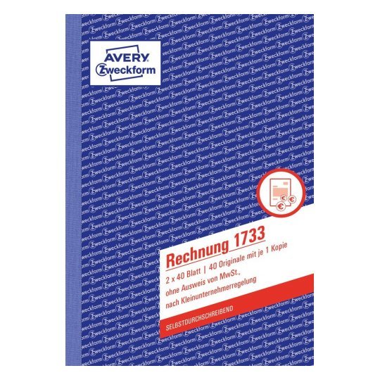 Avery Zweckform Formularbuch Rechnung Para Kleinunternehmer Sin Mwst.-Ausweis Din A5 2x 40 - Material De Oficina - A5