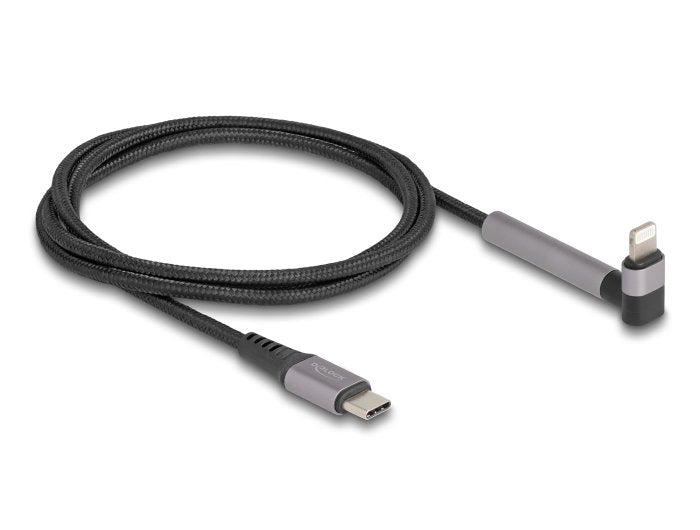Delock 85405 Cable De Datos Y Carga Usb Type-C A Lightning Para Iphone, Ipad, Ipod Acodado Con Función De Soporte Negro 1,5 M Mfi