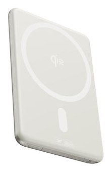 Picogo Am31 Qi2 Ultra-Mini Magnetic Power Bank Kickstand 5000mah 20w Natural Titanium + Braided Cable Usb-C To Usb-C 30cm White