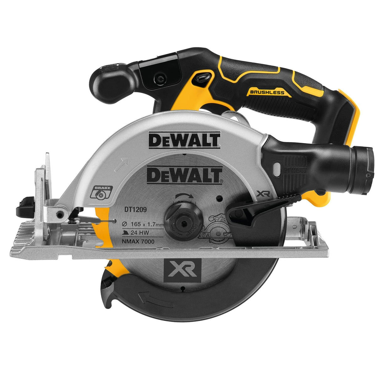 Sierra Circular Inalámbrica Dewalt Dcs565n-Xj, 18 V, Sin Batería Ni Cargador, Amarilla, Negra