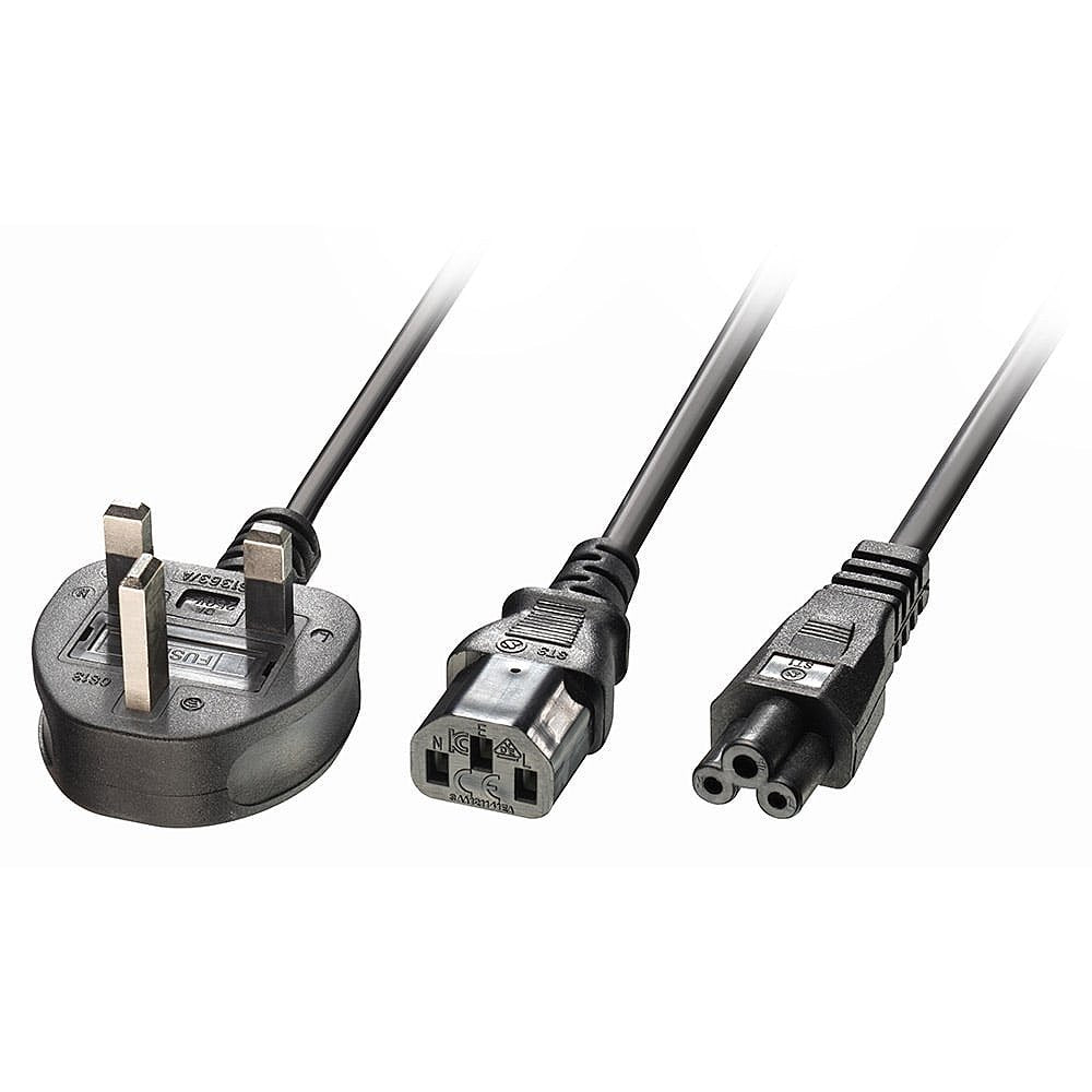 2.5m Uk 3 Pin Plug To 1x C13 & 1x C5