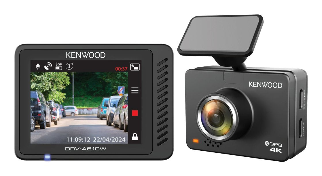 Kenwood Drv-A610w 4k Uhd Dashcam 12/24v/App/ 64gb Microsd