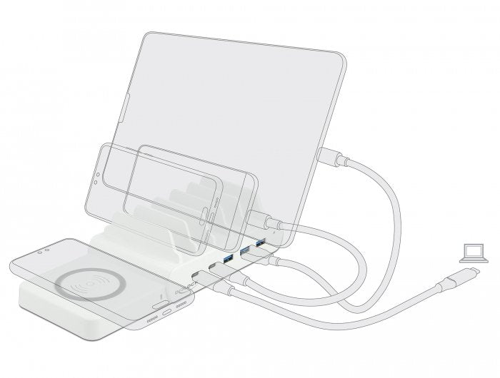 Delock 6 In 1 Estación De Carga Usb Wireless Charger 2 X Usb-C Pd + 3 X Usb