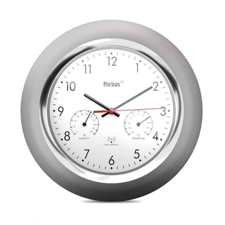 Mebus 19454 Reloj De Pared Reloj De Pared Digital Alrededor Plata, Blanco