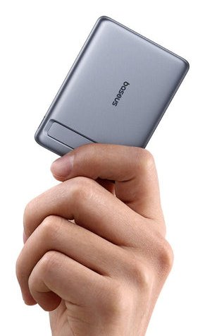 Picogo Am31 Qi2 Ultra-Mini Magnetic Power Bank With Kickstand 5000mah 20w Space Grey (+Braided Cable Usb-C To Usb-C 30cm Black)