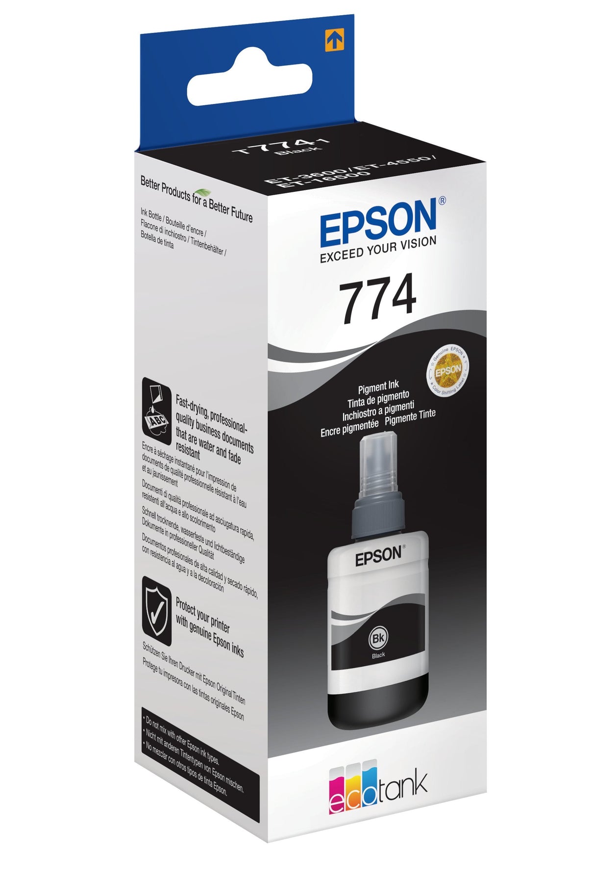 Tinta Original Epson T774,Black Para Epson L1455, L605, L655, Ecotank Et-3600, 4550, L1455, Workforce Et-16500, M100, M105