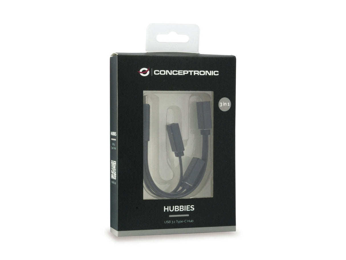 Conceptronic Hub Usb-C 3 Puertos 2x Usb 2.0 1x Usb3.0 Negro Hubbies01b
