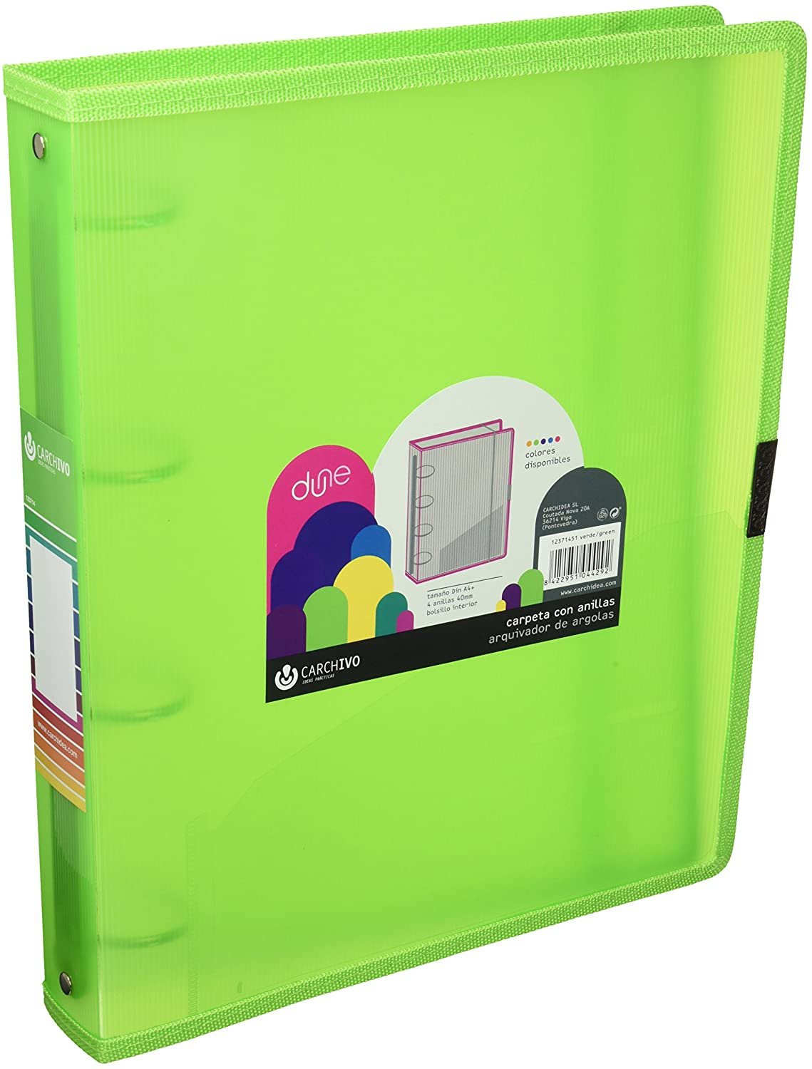 Carchivo Carpeta 4 Anillas 40mm A4+ Dune Pp Verde