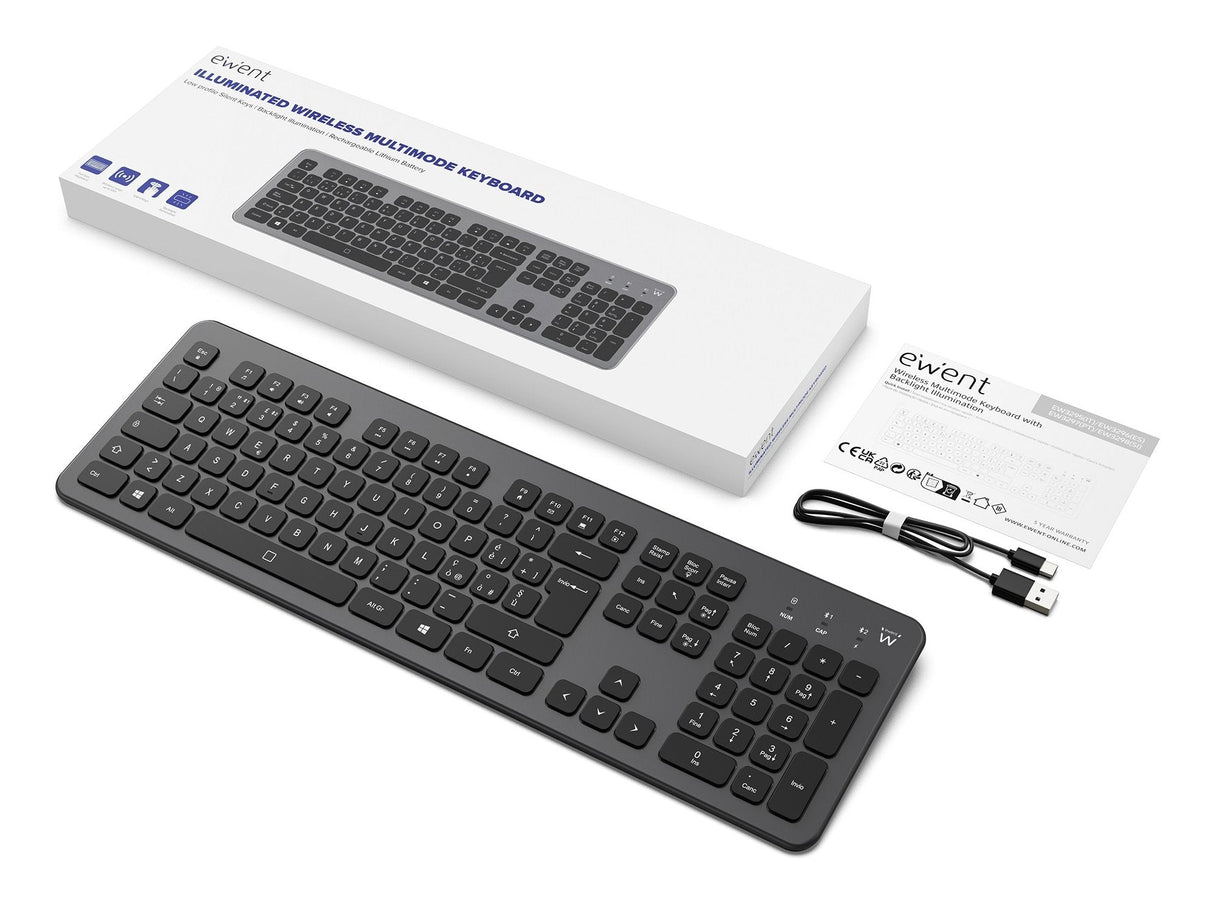 Ewent Ew3296 Teclado Inalambrico Multiconexion - 3 Conexiones Simultaneas - 1xwireless 2.4ghz, 2xbluetooth 5.0 - Color