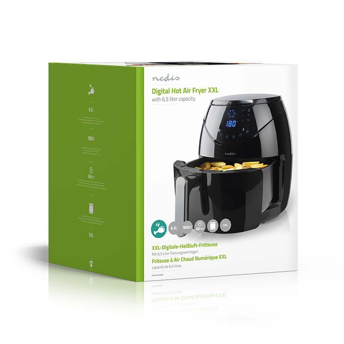 Nedis Freidora De Aire Caliente 6.5 L Minutero: 60 Min Digital Negro