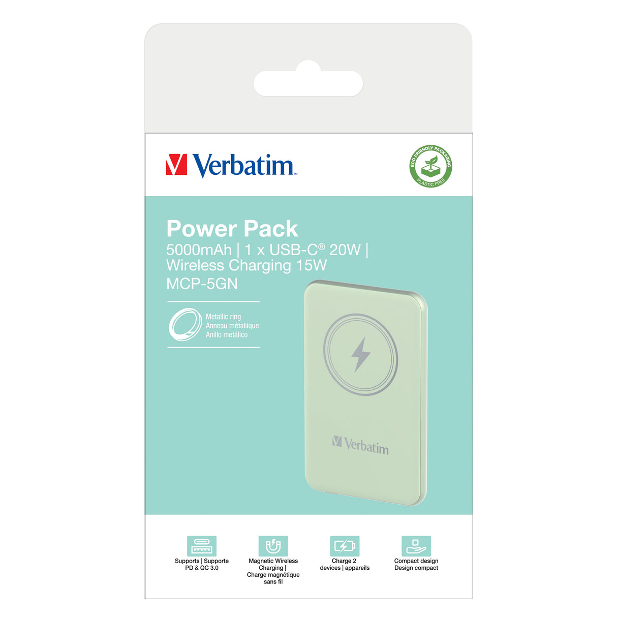 EAN 0023942322412 - Verbatim Charge 'n' Go Polímero de litio 5000 mAh Cargador inalámbrico Verde imagen 4