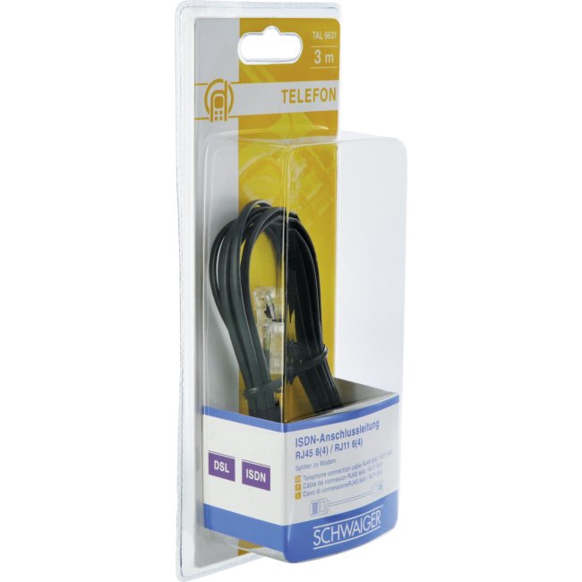 Cable De Módem Schwaiger Rj11 6p2c -> Rj45 8p2c 3m Negro