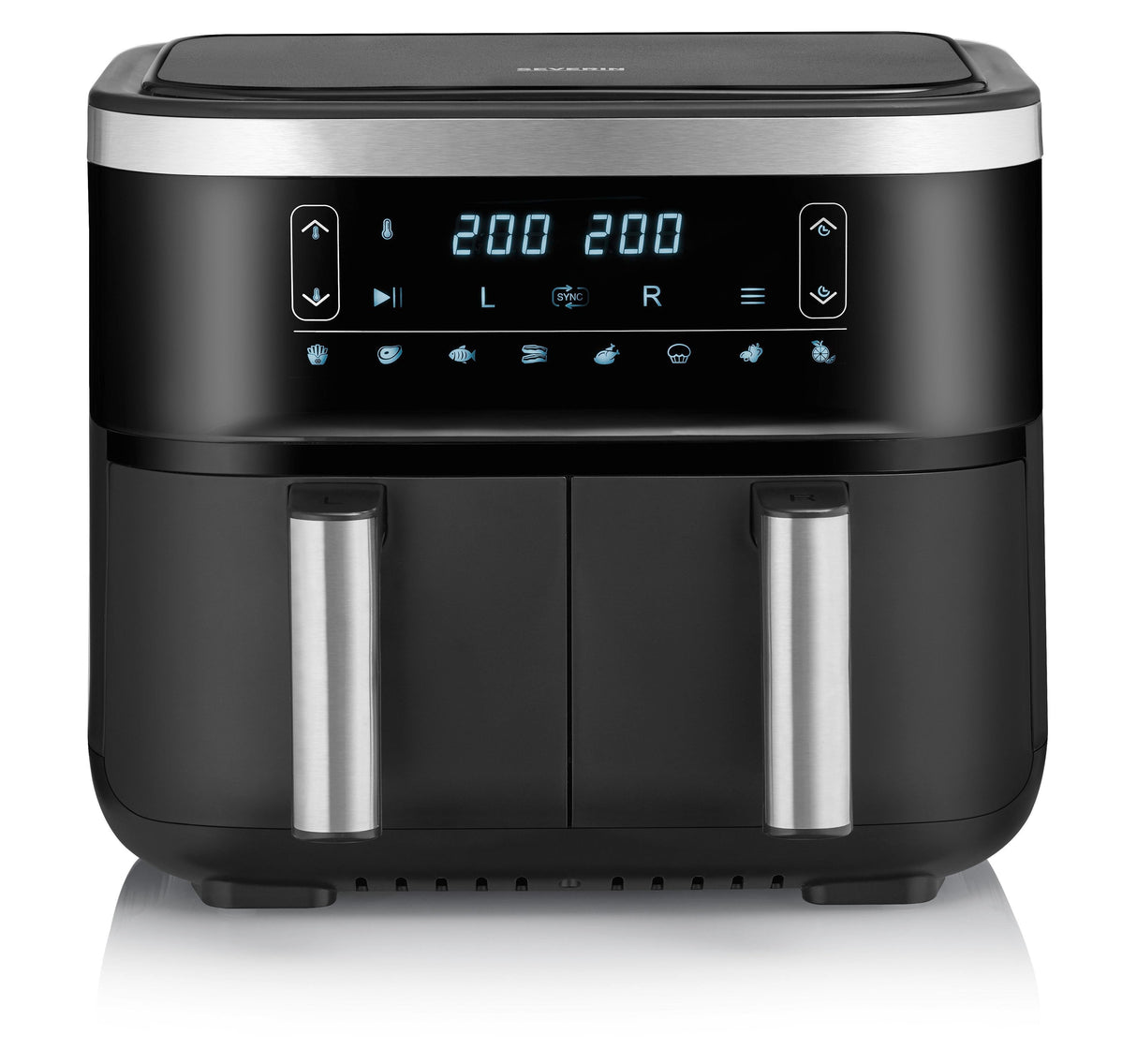 Severin Fr 2453 Doble 3,25 L Independiente 2850 W Freidora De Aire Caliente Negro, Plata