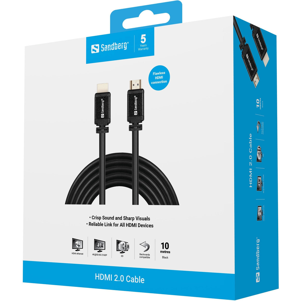 Cable Sandberg Hdmi 2.0 19m-19m, 10m, Resolutions Up To 4k, Dualview, True 21:9