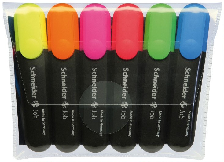 Schneider Schreibgeräte Schneider Job - Marcador Fluorescente - Para Faxpapier - Rojo, Azul, Verde, Amarillo, Naranja, Rosa - Tinta A Base De Agua - 1-5 Mm (Paquete De 6)