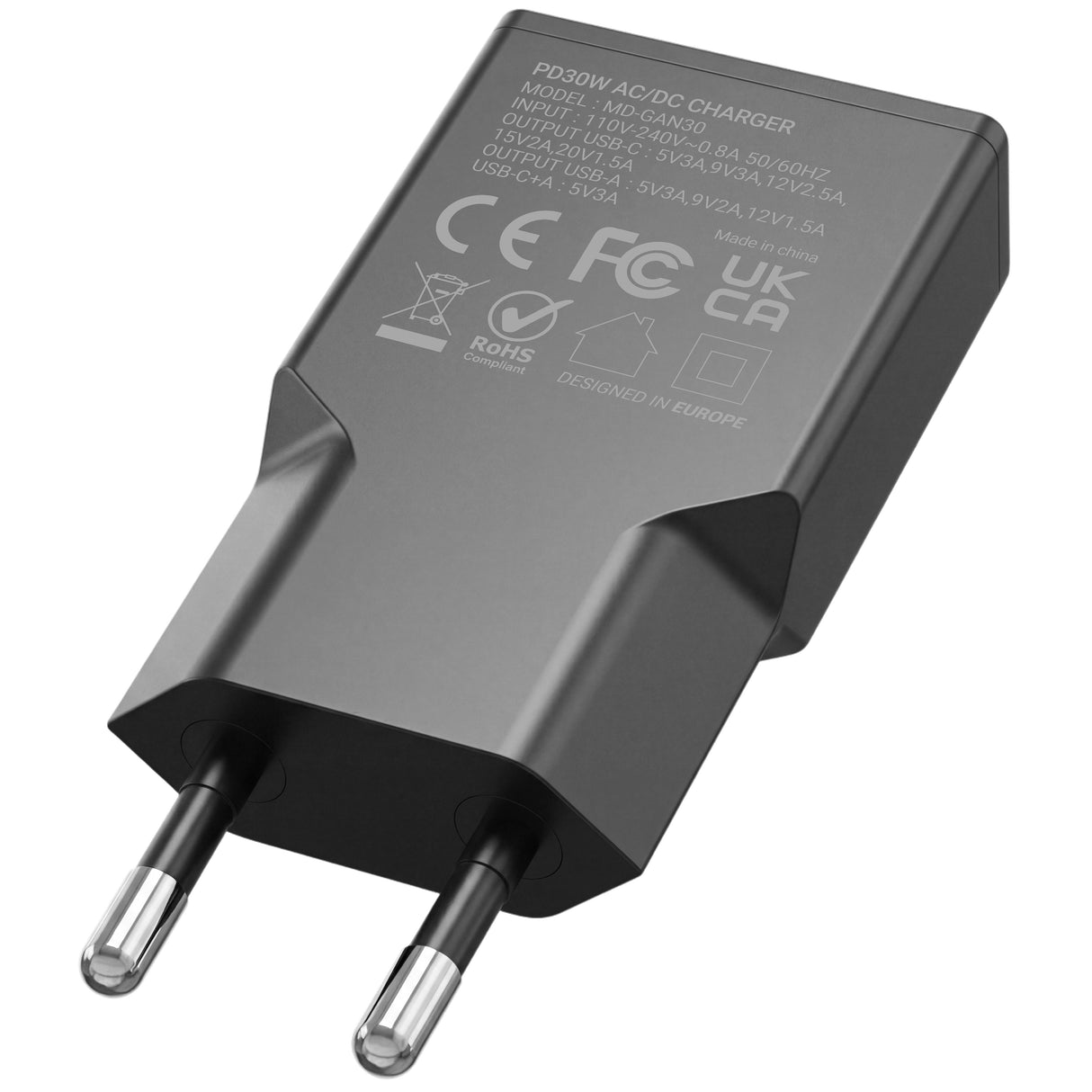 Cargador Usb Gan Mars Gaming Md-Gan30 30w 1xusb-C 1xusb-A Pd Color Negro