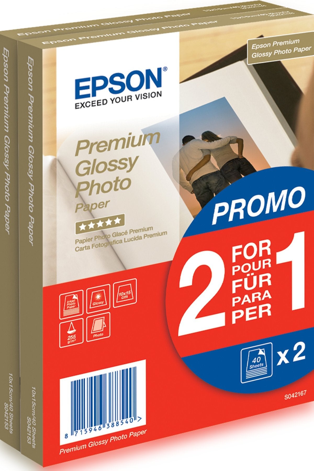 Papel Epson S042167 10x15 255gr. 40h 2x1