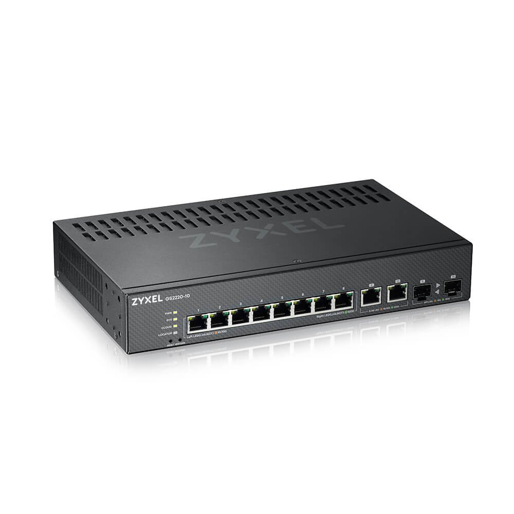 Zyxel Switch Gs2220-10 8 Port + 2x Sfp/Rj45 Gigabit L2