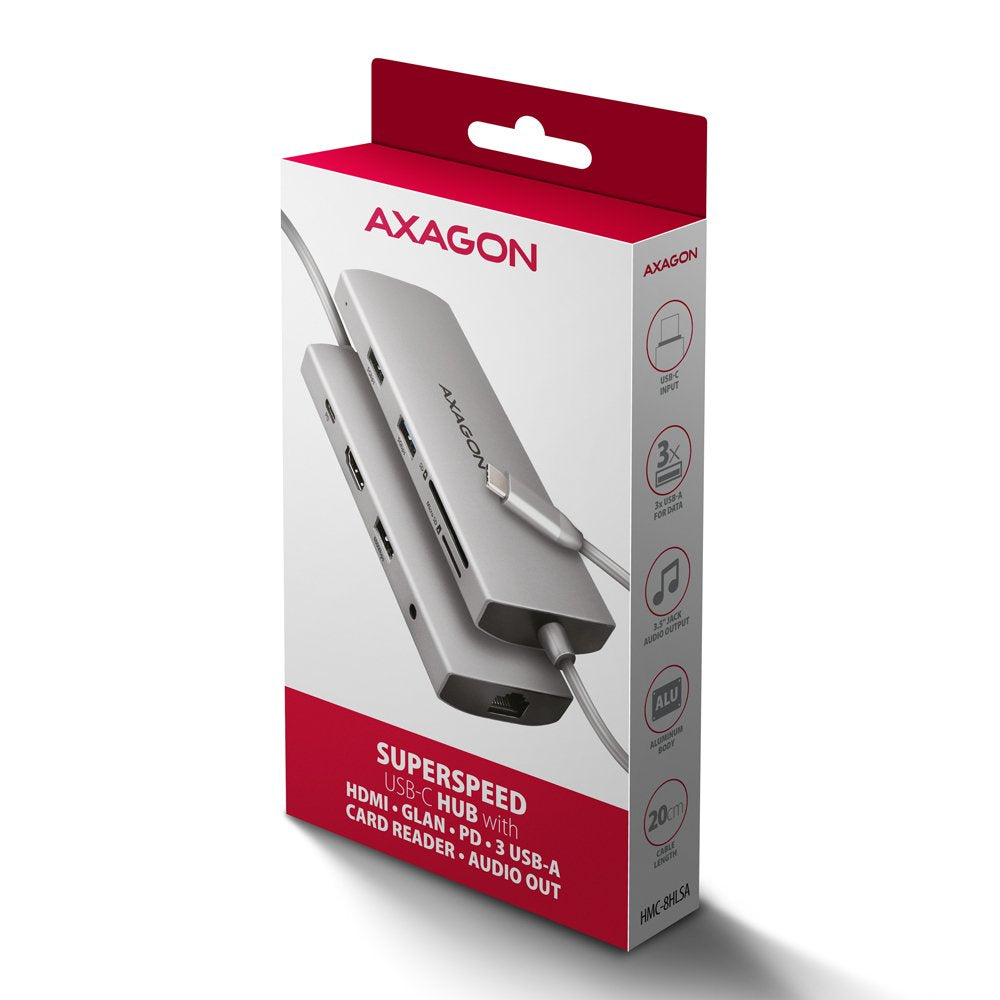 EAN 8595247907523 - Axagon HMC-8HLSA base para portátil y replicador de puertos Alámbrico USB 3.2 Gen 1 (3.1 Gen 1) Type-C Gr imagen 9