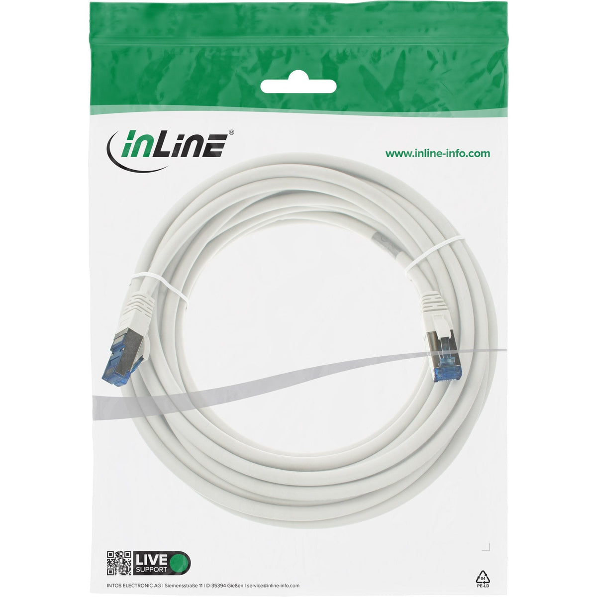 Cable De Red Inline S/Ftp Pimf Cat.6a Libre De Halógenos 500mhz Blanco 10m