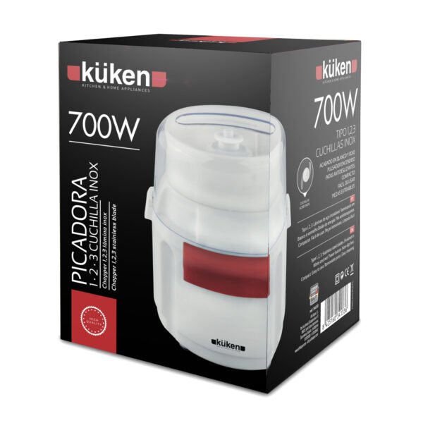 Picadora Electrica Kuken Doble Cuchilla Capacidad 0.7litros 700w Color Blanco/Rojo