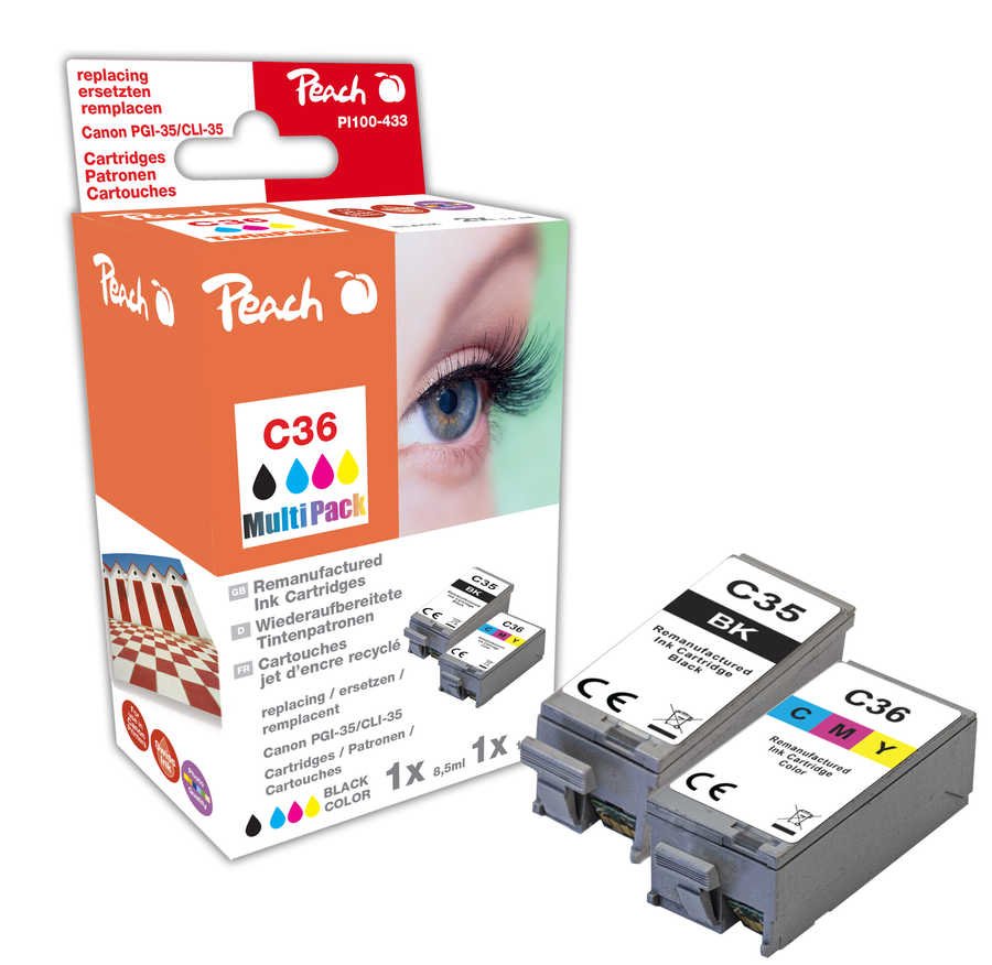 EAN 7640460543254 - Peach PI100-433 cartucho de tinta 2 pieza(s) Compatible Negro, Cian, Magenta, Amarillo imagen 1