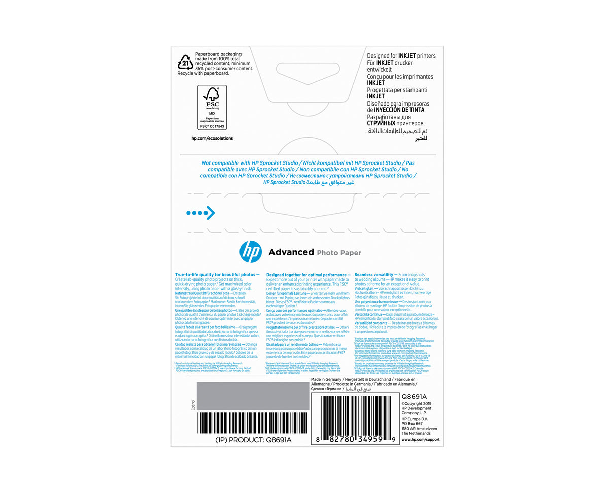 EAN 0882780349599 - HP Advanced Glossy Photo Paper-25 sht/10 x 15 cm borderless Blanco Brillo imagen 7