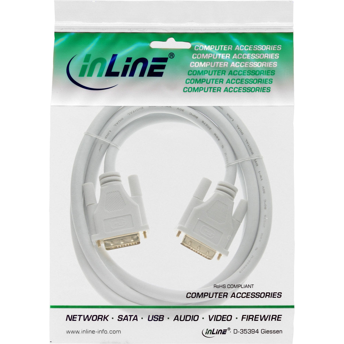 Cable Inline Dvi-D 24+1 Macho A Macho Dvi Dual Link Blanco/Dorado 3m