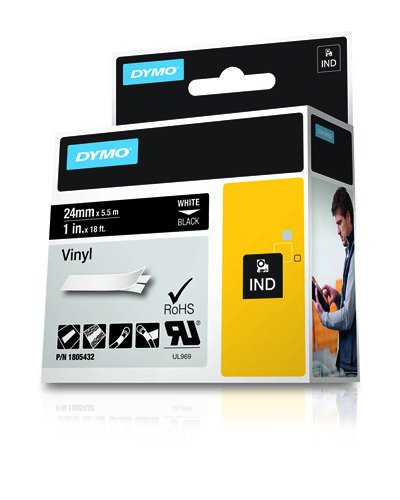 Dymo Rhino Band Vinyl 24mmx5.5m Blanco ->Negro