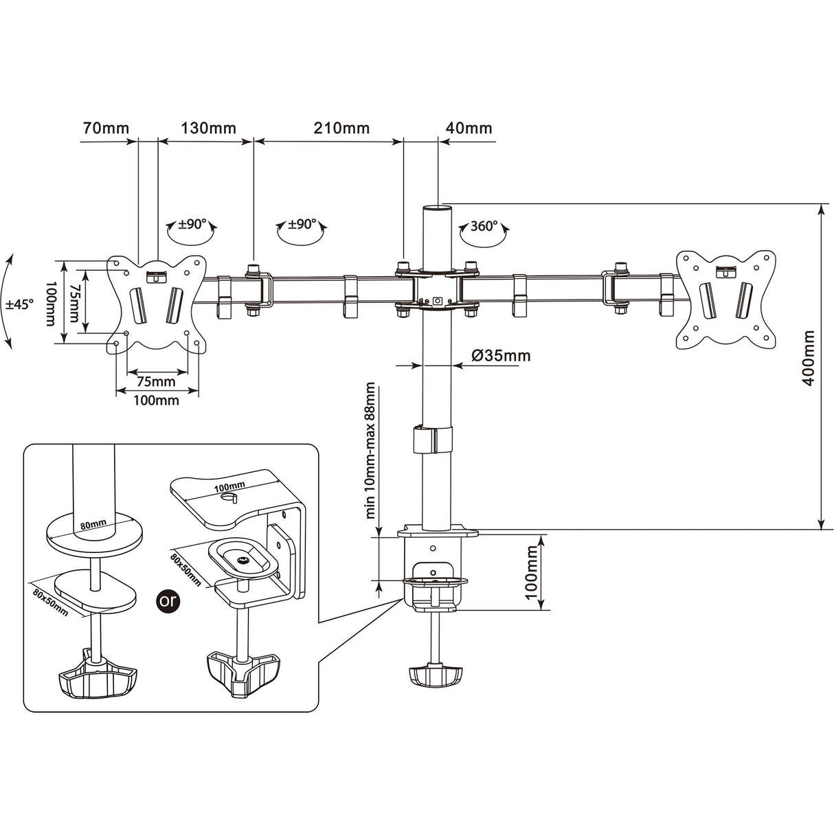 EAN 5901811404085 - Montis Uchwyt monitorowy podwójny Everest 13-27" MT015 68,6 cm (27") Escritorio Negro imagen 3