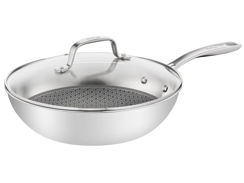 Sartén Wok Tefal Eternal Mesh, Ø 28cm Acero Inoxidable, Con Tapa De Cristal E49716