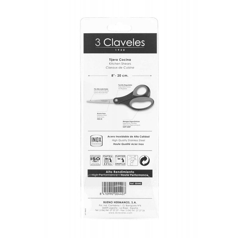 EAN 8410990004407 - 3 Claveles 00440 tijera de cocina 200 mm Negro, Azul, Acero inoxidable Universal imagen 3