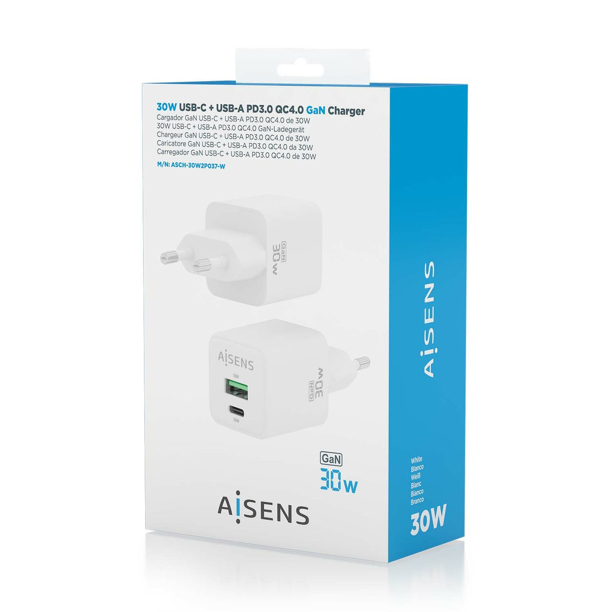 EAN 8435739901281 - AISENS ASCH-30W2P037-W cargador de dispositivo móvil Universal Corriente alterna Carga rápida Interior imagen 7