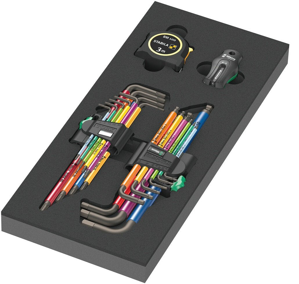 Wera 9740 Juego De Llaves Acodadas Con Inserto De Espuma 1, 20 Piezas, Destornillador Negro/Gris, En Inserto De Espuma Para Carro De Taller