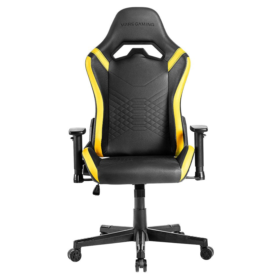 Silla Gamer Mars Gaming Mgcproby Negra Con Detalle Amarillos Brazos Regulables En Altura Reclinable 135º Cojines Ergonomicos Soft-Touch Ruedas Xl