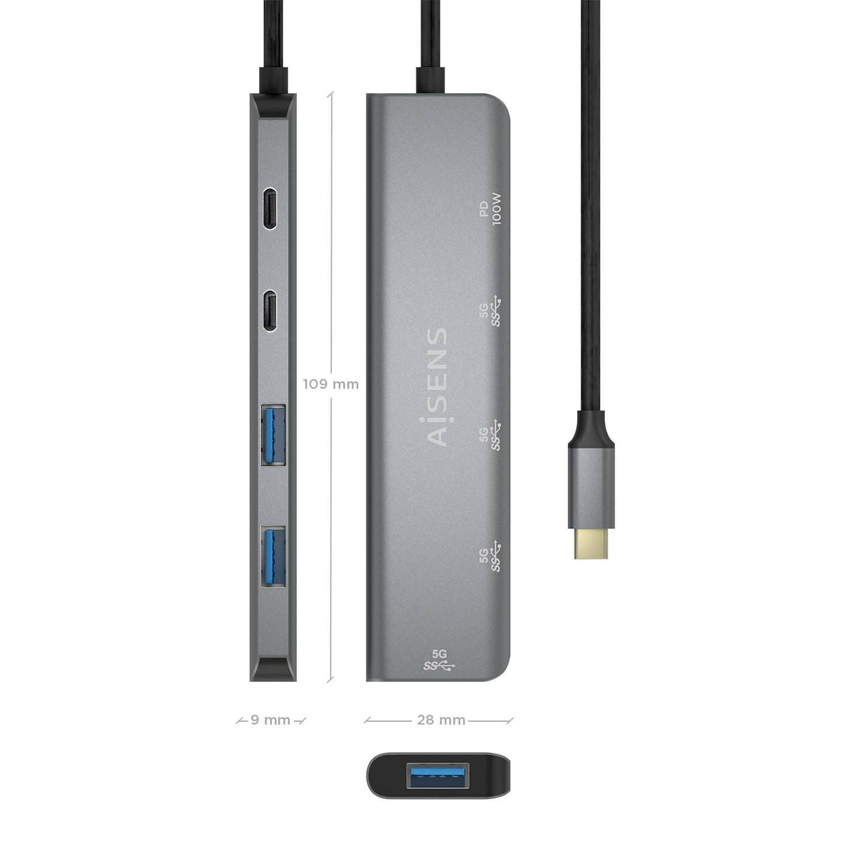 EAN 8436574709995 - AISENS A109-0857 hub de interfaz USB 3.2 Gen 1 (3.1 Gen 1) Type-C 5 Mbit/s imagen 4