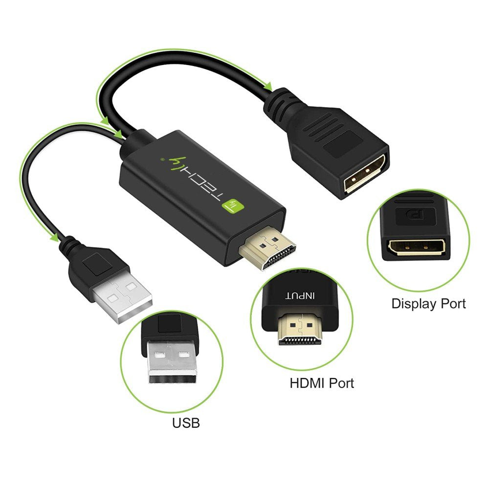 Techly Icoc Hdmi-Dp12a Adaptador Hdmi A Displayport Con Alimentación Usb 4k*30hz M/F