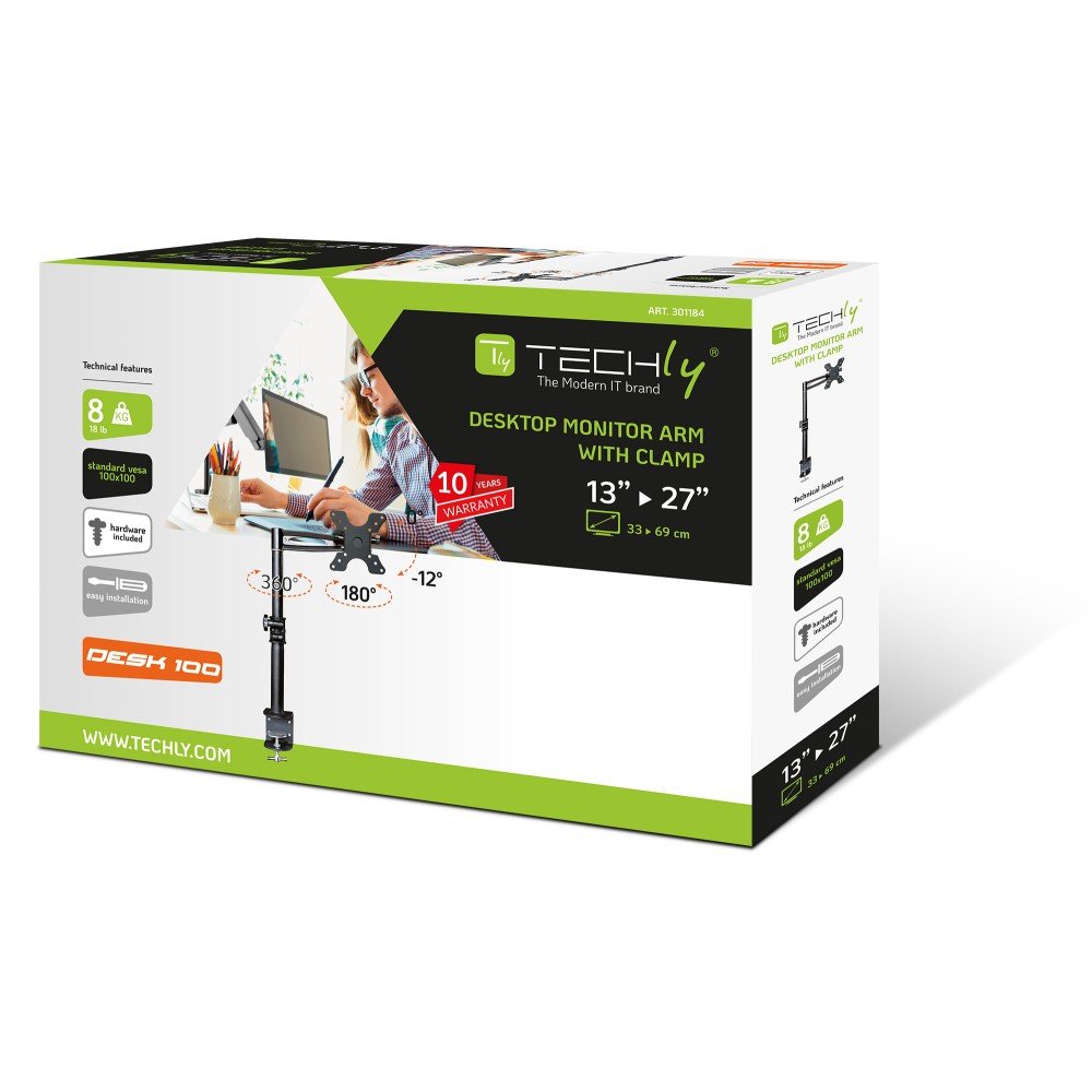 EAN 8057685301184 - Techly ICA-LCD 501BK soporte para monitor 68,6 cm (27") Escritorio Negro imagen 2