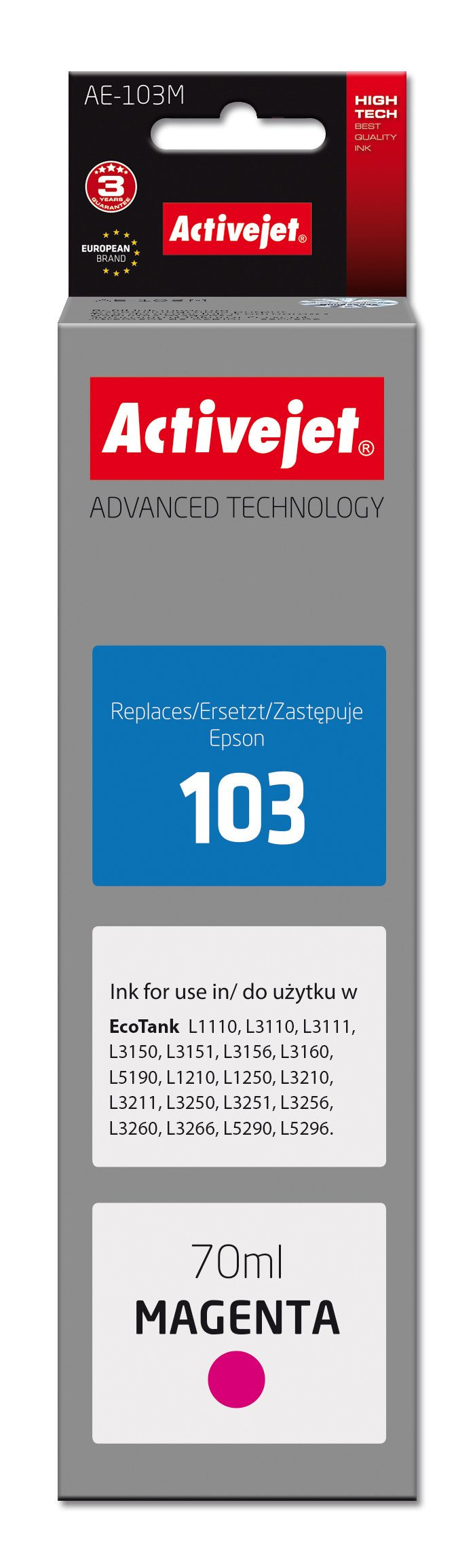 Activejet Tinta Ae-103m (Reemplazo Epson 103 C13t00s34a Supreme 70 Ml Púrpura)