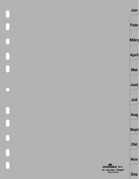 EAN 4005546611266 - Durable 6514 Separador mensual con pestaña Polipropileno (PP) Gris imagen 1