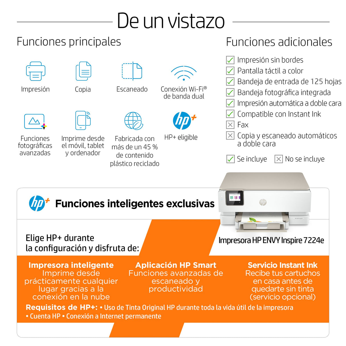 EAN 0195908882558 - HP ENVY Inspire 7224e AiO Porto Prntr Inyección de tinta térmica A4 4800 x 1200 DPI 15 ppm Wifi imagen 5